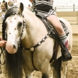 Taskin ridden by me in the costume class dressed as a cheerleader.